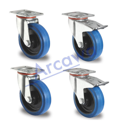 Svivel wheel set 100 mm rubber, blue 2 breaks